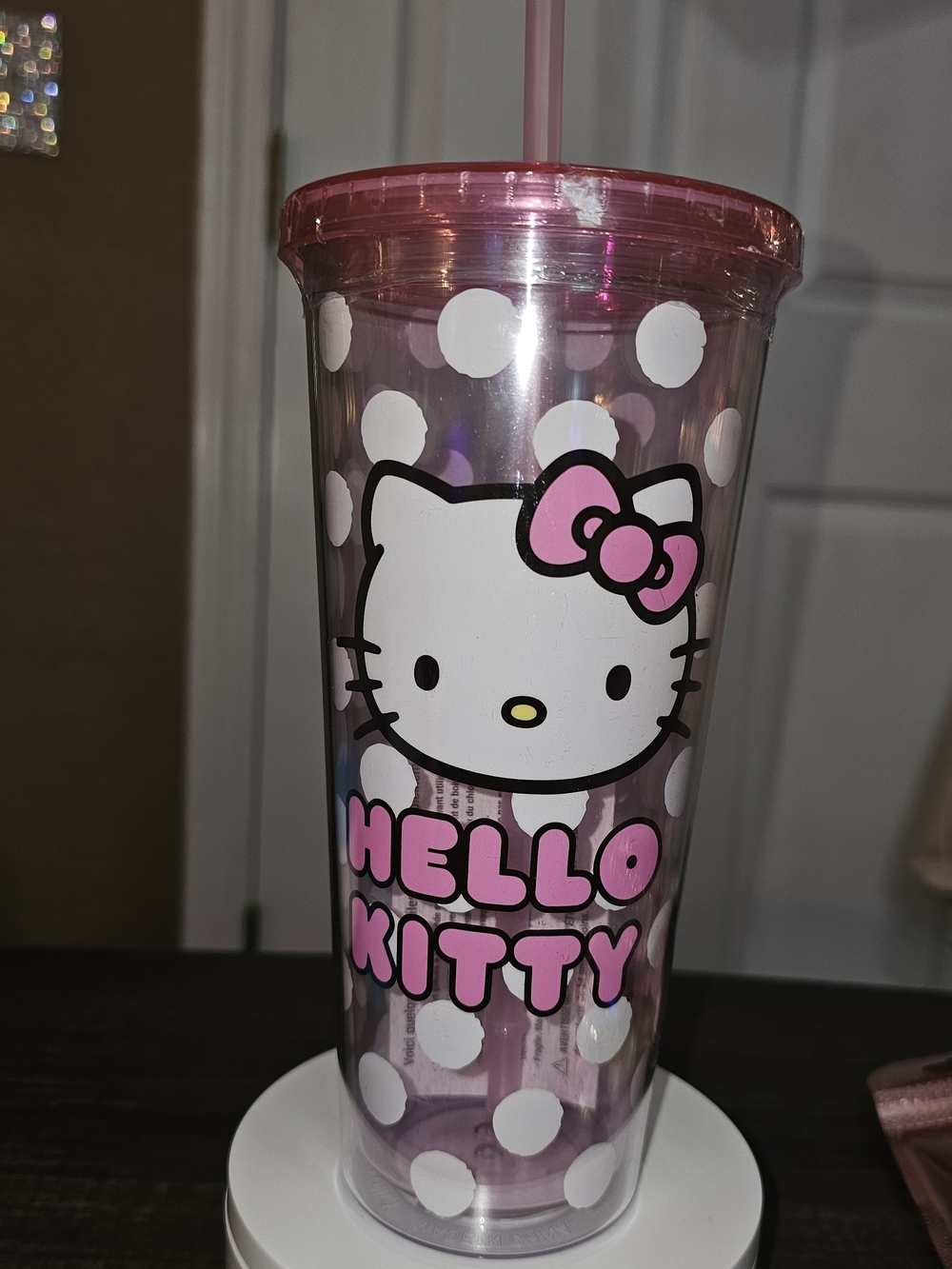 Sanrio Hello Kitty Pink Polka Dot Travel Cup with Straw - Picture 2 of 4